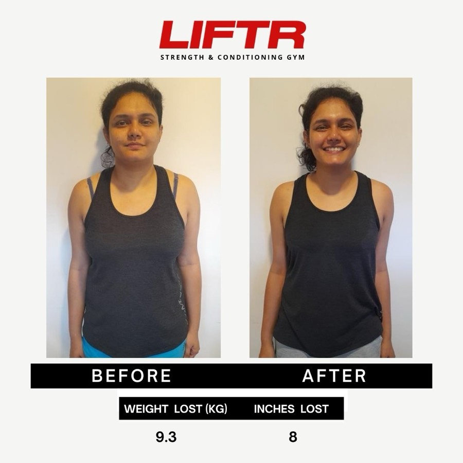LIFTR member before and after the 6 Week Challenge, with weight and inches lost